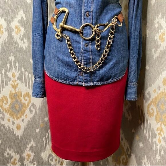 Ralph Lauren Red Wool Knee Length Pencil Skirt - Picture 3 of 16